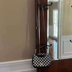Talbots navy and white check crossbody purse